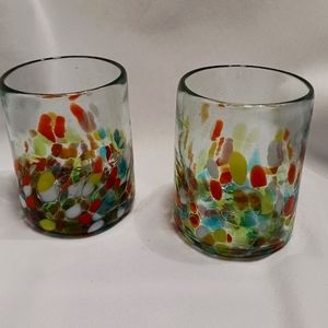 Crate and Barrel confetti lowball/beverage glasses
